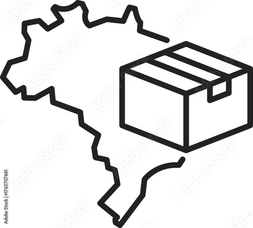 Brazil delivery business clip art icon symbol, import export concept, supply chain, sales occupation, Brazil map and cardboard box, isolated thin line vector illustration