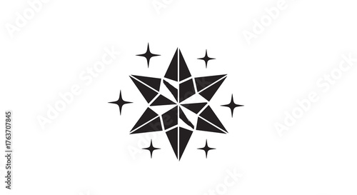 Elegant Geometric Star Design with Sparkling Accents on White Backdrop: Abstract Illustration for Holiday Season, Christmas Decorations, New Year Celebration, Award Ceremony, Corporate Identity, Moder