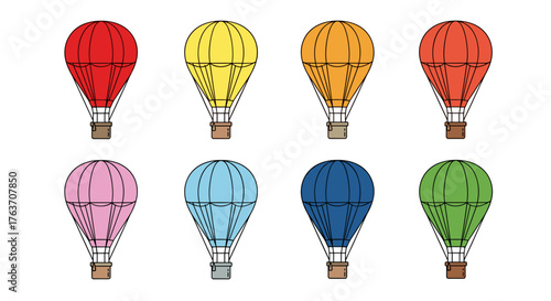 Colorful Hot Air Balloons Ascending in a Sky Scene: Fun Transport for Travel, Festival Adventures, and Celebratory Events, Perfect for Graphic Design, Illustration, Children's Projects, Website Backgr