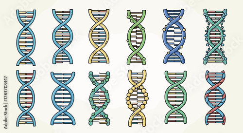 DNA Structures Displayed as Scientific Representations in Biology and Genetics Research, Ideal for Biotechnology Presentations and Pharmaceutical Marketing with Colorful, Modern, and Creative Design E