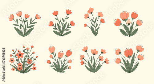 Collection of Eight Beautiful Watercolor Floral Arrangements.