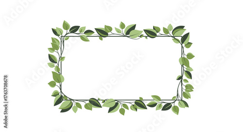 Elegant Rectangular Frame Adorned with Green Leaves.
