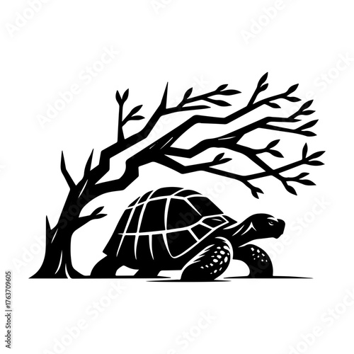 Turtle Under Tree Silhouette: Natures Serene Scene.