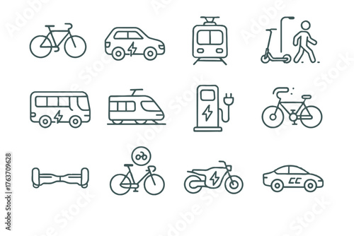Icon shared solar bike vector station bus motorcycle hoverboard eco transport vehicle