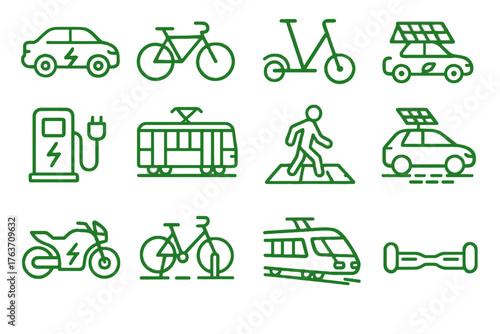 Station bicycle share icon transport train electric hybrid path vector green icons