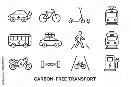 Train free carbon bike icon electric transport vector pedestrian station charging solar