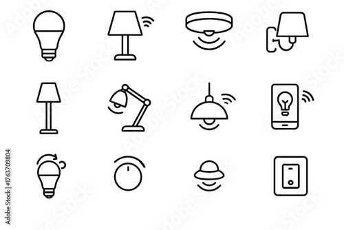 Icon modern bulb floor icons sensor sconce motion lighting vector pendant control