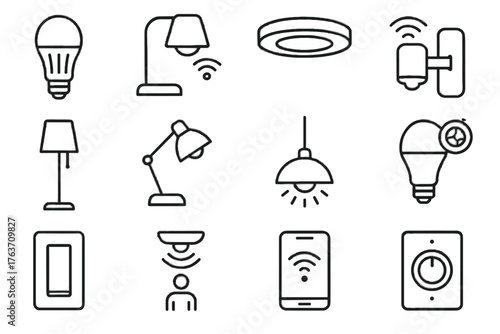 Vector sensor desk icon futuristic pendant bulb icons smart light lighting control