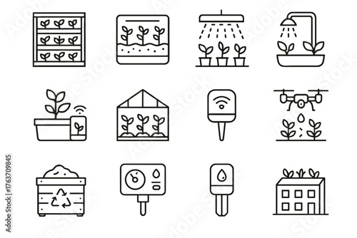 Node farming automated sensor icon irrigation compost vector grow icons system soil