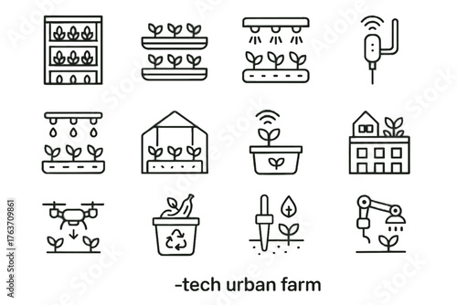Farming modern smart planter garden icon watering urban monitoring sensor grow farm