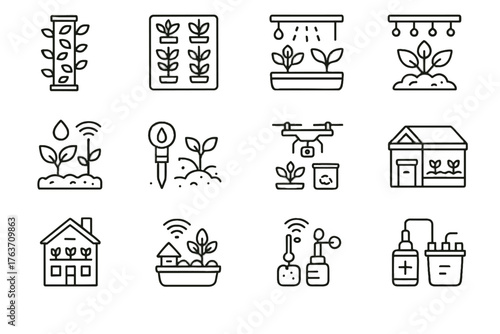 Irrigation nutrient icons panel automated climate agriculture smart icon soil vector planter