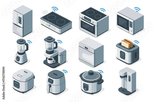 Vector toaster fridge icon stove machine water induction smart rice kitchen