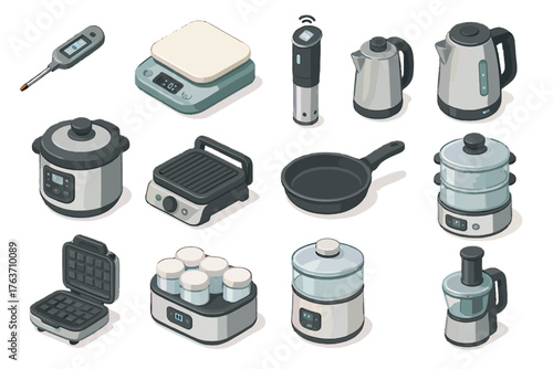 Digital cooking steamer scale maker vector icon tools smart waffle electric pan