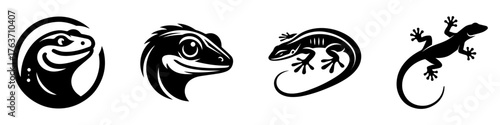 Gecko Silhouettes: A Collection of Black and White Lizard Designs.