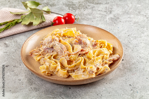 Photos Italian pasta fettuccine with prosciutto