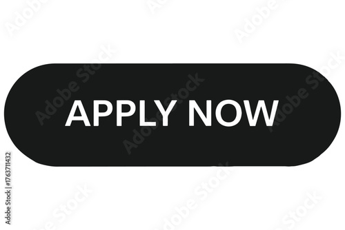 Black apply now button isolated on white background, designed with rounded edges and white text, commonly used for job applications or signups vector illustration