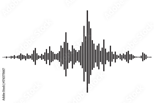 An audio waveform isolated on white background, visually representing sound waves with varying amplitudes, creating a dynamic and abstract pattern vector illustration