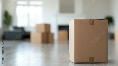 Cardboard boxes and household items neatly arranged and ready for moving to a new home or office space  The image depicts the process of packing and preparing for a relocation or transition