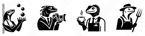Lizard Characters in Various Professions and Activities.