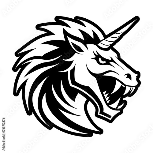 A glyph style icon showing a pegacron head