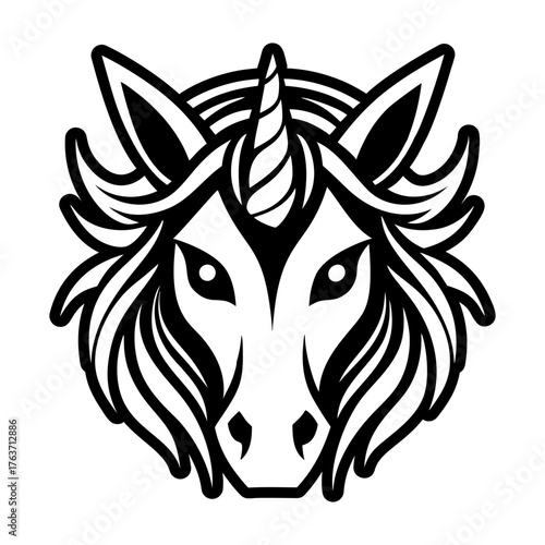 A glyph style icon showing a unicorn logo