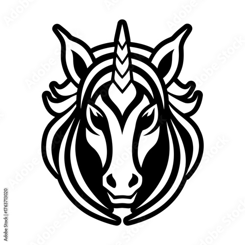 Glyph style icon showing a unicorn head