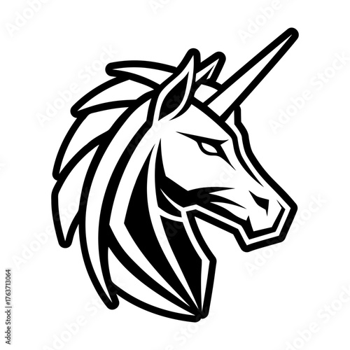 A glyph style icon showing a unicorn logo
