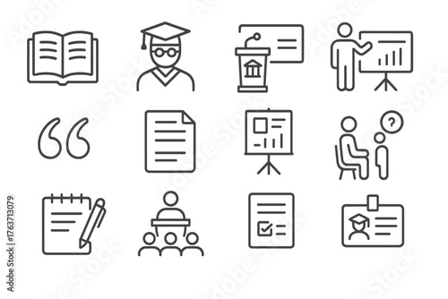 Pen podium review icon conference vector keynote icons paper academic symbol badge