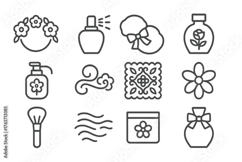 Pastel crown line icon feminine light icons scents bottle scent floral airy