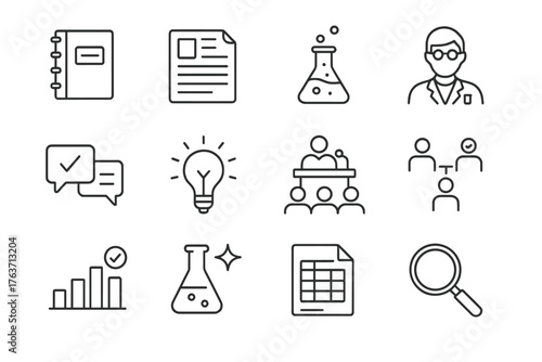 Test sheet magnifying icons vector notebook discovery scientific experiment icon chart research