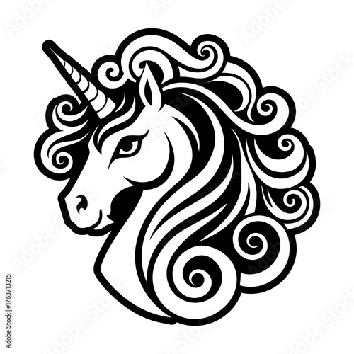 A glyph style icon showing a unicorn mascot