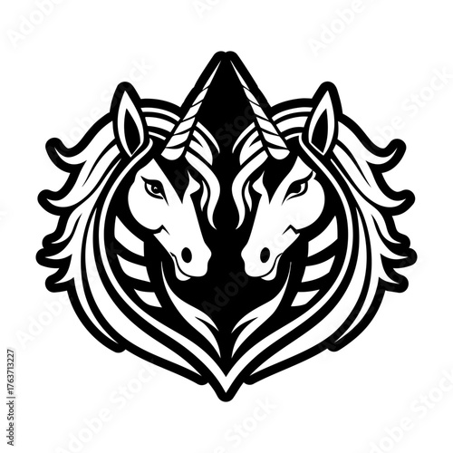 A solid style icon depicting a unicorn face