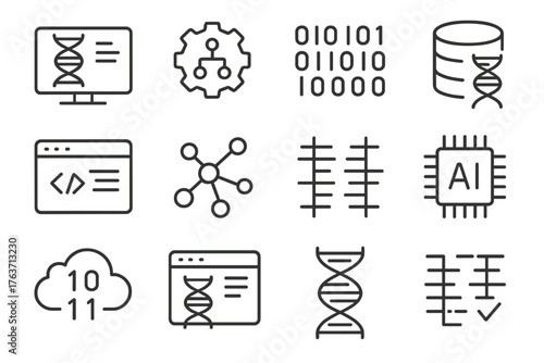 Data vector icon computer molecule bioinformatics chip biology dna binary grid cloud