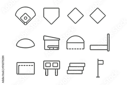 First bleachers icon plate baseball home scoreboard base icons shape bullpen field