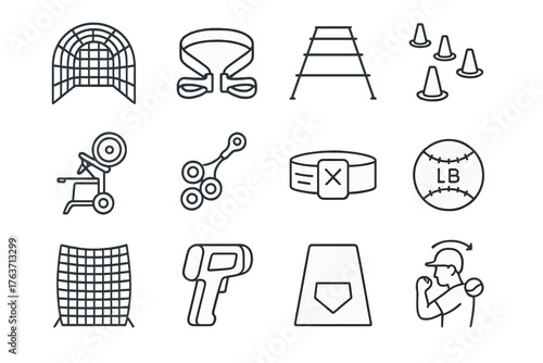 Swing baseball tracker arm resistance cage mat icon pitching vector training drill