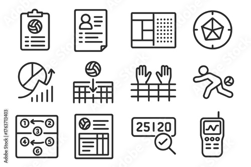 Serve tracking rate icon scoreboard volleyball blocking analytics device vector stats icons