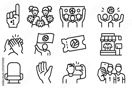 Match cheer hands vector selfie fan finger seat program icons icon volleyball