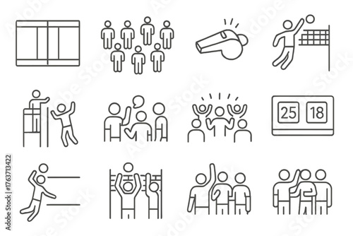 View crowd wall vector cheer formation match start referee volleyball court icons