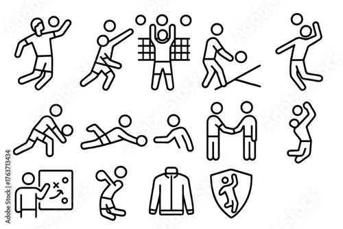 Icon men tall spiker handshake s court libero pose stance back vector