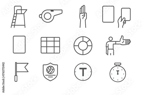 Volleyball referee timeout signals challenge icons vector signal score net icon tracker