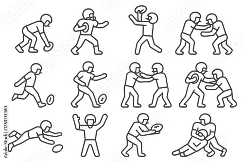 Touchdown football catch icons block action snap interception icon fumble vector sack