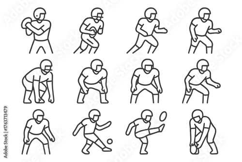 Player linebacker receiver back quarterback football icons icon lineman running vector cornerback