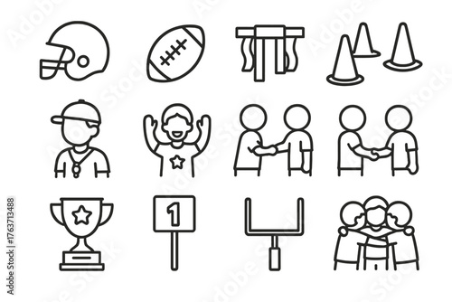 Icon junior flag football practice handshake youth vector huddle icons first cones