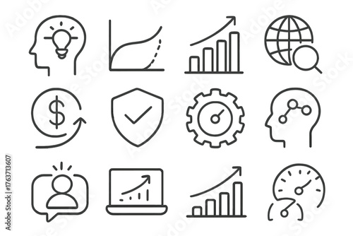 Customer vector insight decision market business icon analytics product efficiency curve grid
