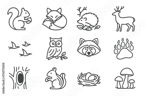 Nest bird vector owl icons branch bear mushroom autumn migrating leaves icon