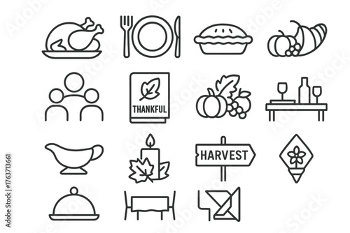Sign gravy roast table vector dinner dish thanksgiving cornucopia icons icon flat