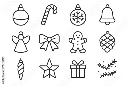 Gingerbread gift figurine vector icons icicle bell ornament icon angel christmas snowflake