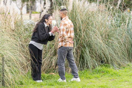 A couple celebrating their love with an unexpected gift in nature