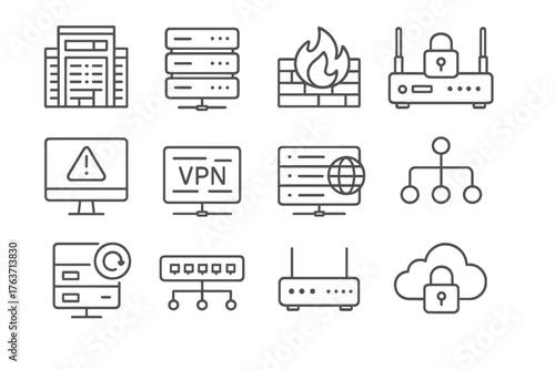 Gateway grid data icons load cybersecurity security rack system appliance icon vector