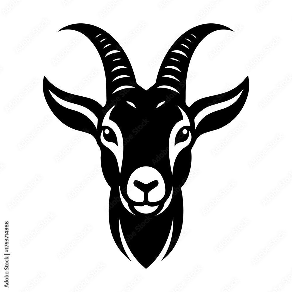 Fototapeta premium Black Goat Head Silhouette: A Striking Vector Illustration.